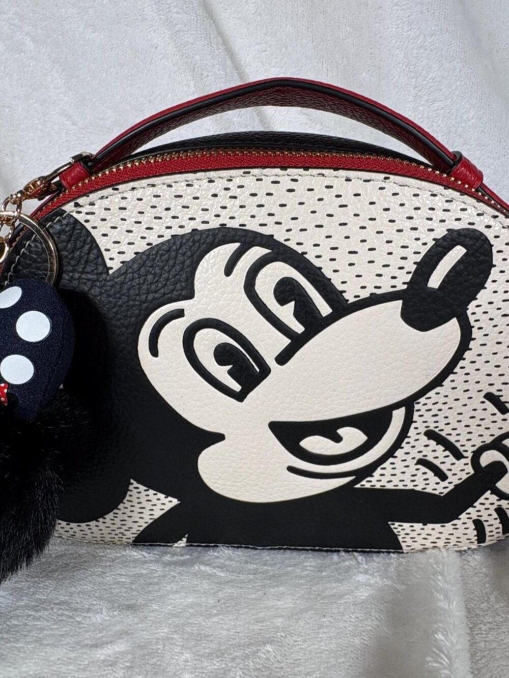 Coach Disney Mickey Mouse x Keith Haring Serena Satchel in White/Black/Red/Charm
